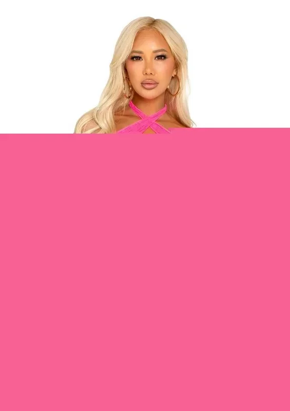 Leg Avenue Lace and Net Keyhole Crossover Halter Teddy