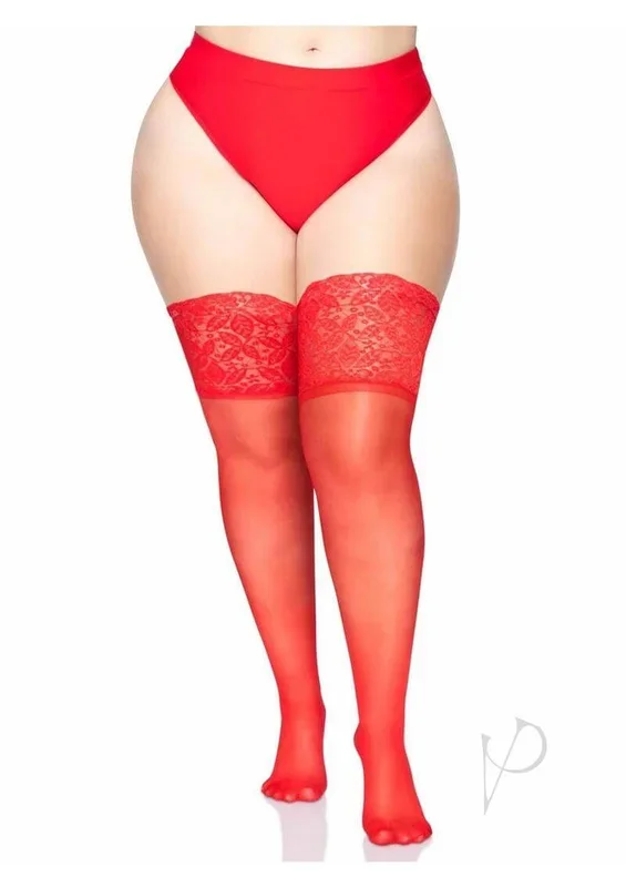 Leg Avenue Lycra Sheer Stay Up Thigh High Plus Size Red