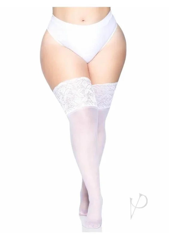 Leg Avenue Lycra Sheer Stay Up Thigh High Plus Size White