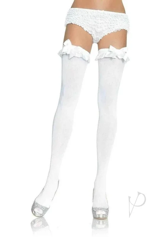 Leg Avenue Nylon Over The Knee with Ruffle Bow OS White