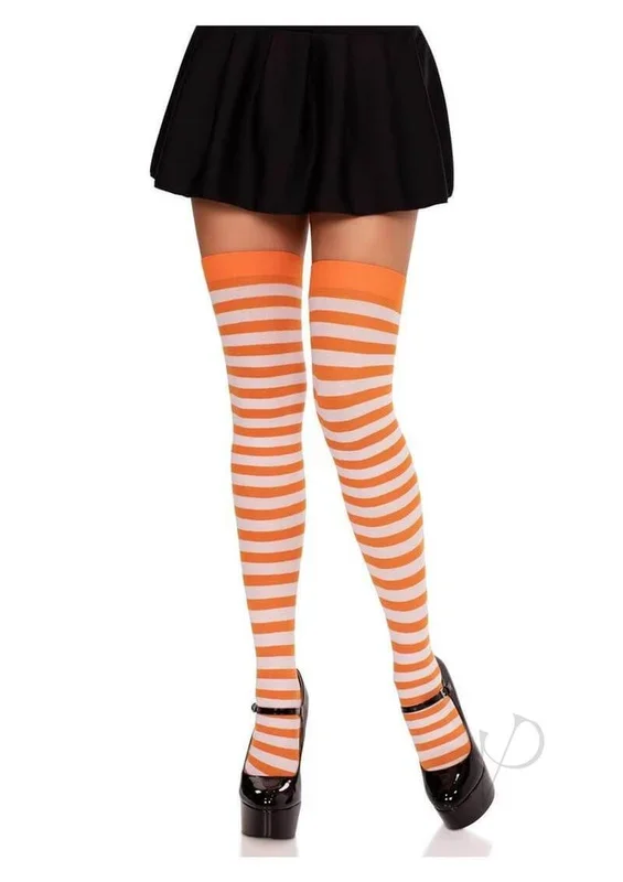 Leg Avenue Nylon Stocking with Stripe – White/Orange – O/S
