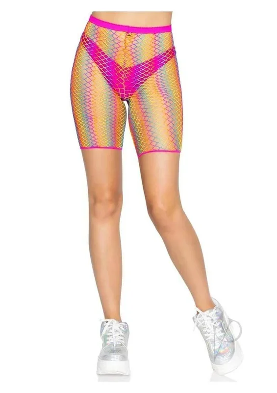 Leg Avenue Ombre Rainbow Woven Net Biker Shorts – OS – Multicolor