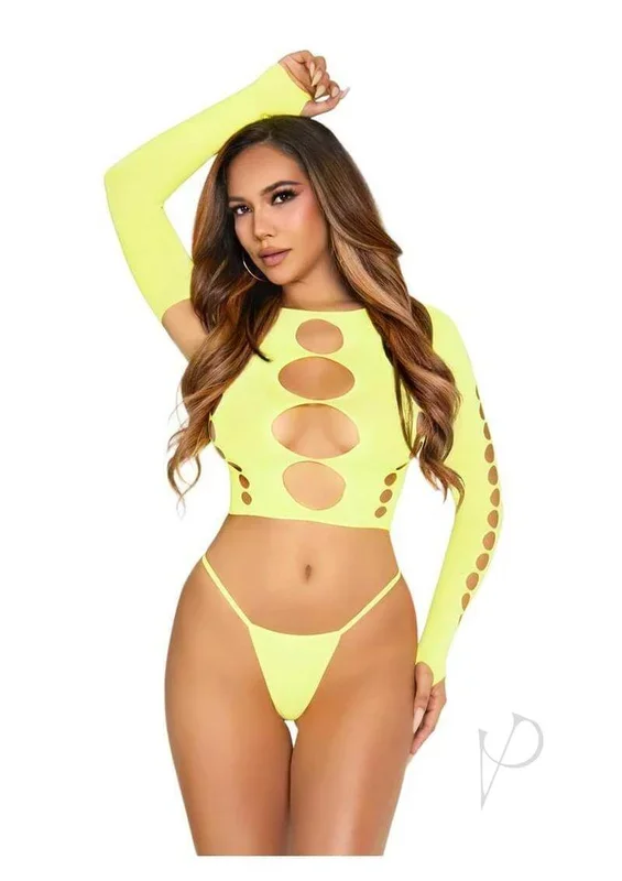 Leg Avenue Seamless Cut Out Long Sleeve Crop Top and Panty