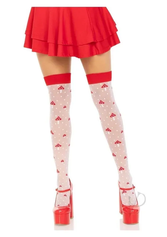 Leg Avenue Spandex Sheer Polka Dot Mushroom Thigh Highs OS