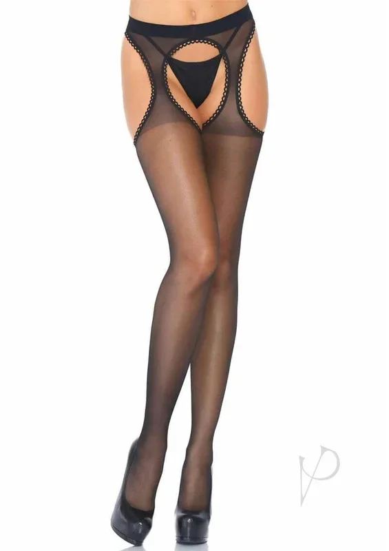 Leg Avenue Spandex Sheer Scalloped Suspender Tights Black