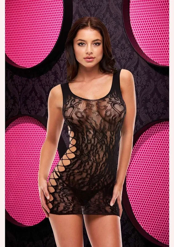 Leopard Lace Mini Dress – One Size – Black