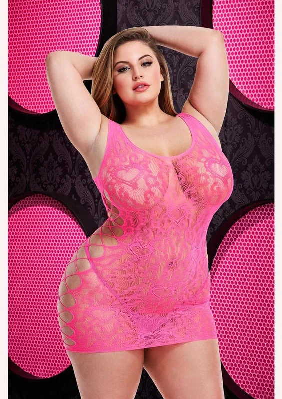 Leopard Lace Pink Mini Dress Erotic Clubwear for Women