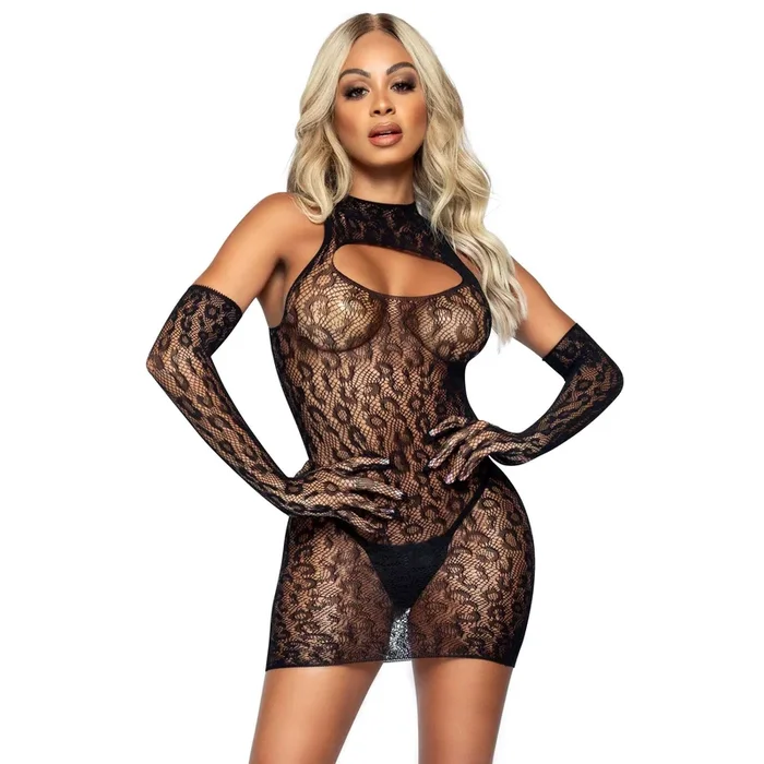 Leopard Net Dress & Gloves