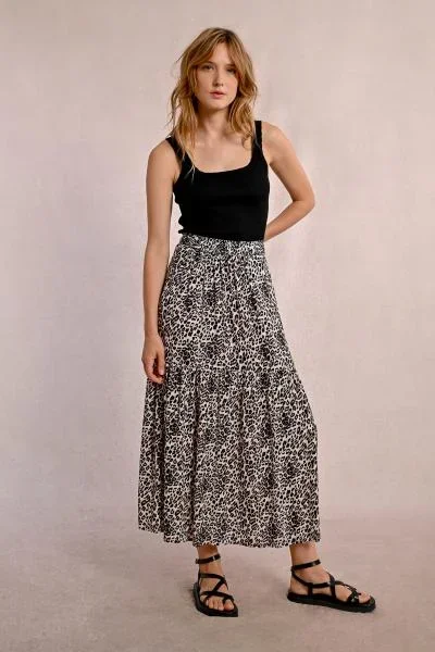 Leopard Print Long Skirt with Ruffles – Beige Geeta –