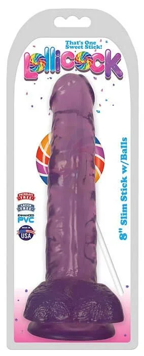 Lollicock 8 inches Slim Stick Grape Ice Purple Dildo with Balls