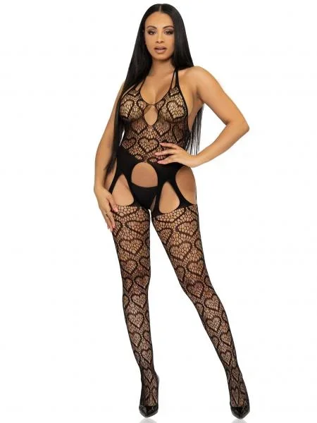 Love Hangover Heart Net Bodystocking – Black – One Size