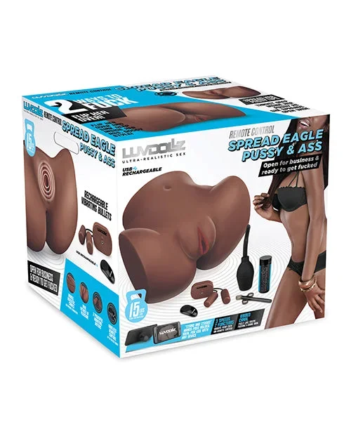 Luvdollz Remote Control Rechargeable Spread Eagle Pussy & Ass w/Douche – Mocha