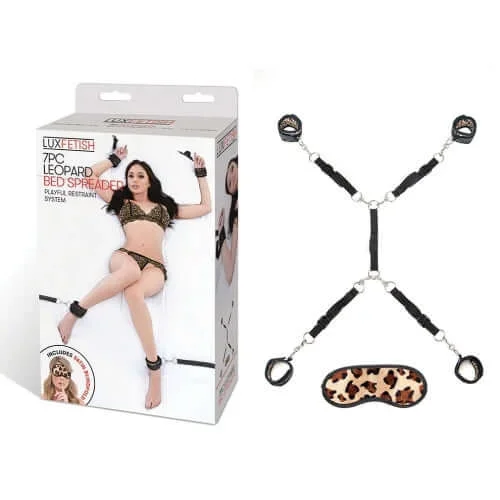 Lux Fetish 7 Pieces Leopard Bed Spreader – Ultimate Bondage Kit for Sensual BDSM Play