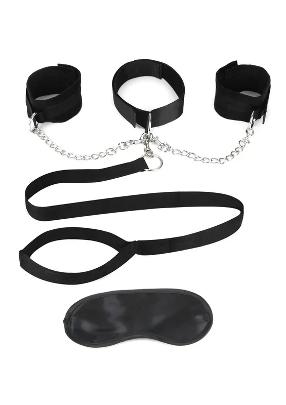 Lux Fetish Collar, Cuffs and Leash Set with Removable Cuffs and Leash