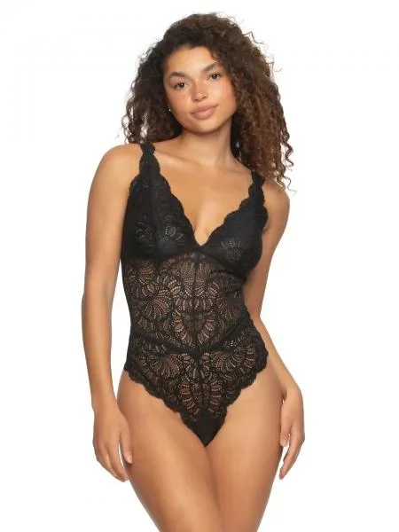 Lux Lace Teddy with Thong Back – Black –