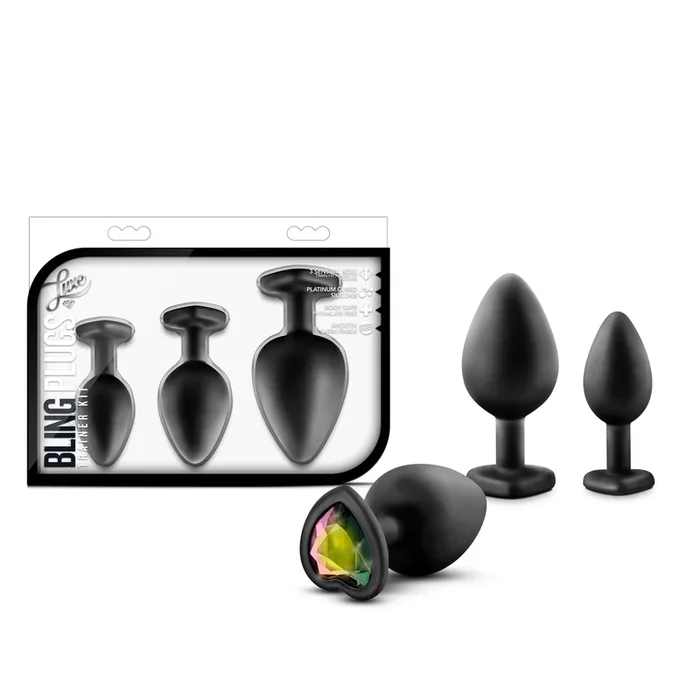 Luxe – Bling Plugs Training Kit – Black with Rainbow Gems
