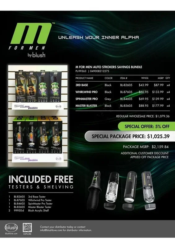 M for Men Auto Strokers Merchandising Kit Vibrating Male Masturbators