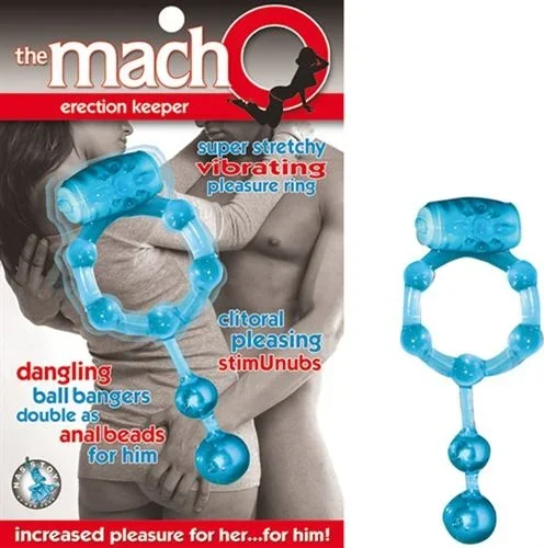 Macho Blue Stretchy Jelly Cock Ring with Vibrating Stimulator