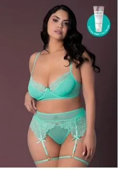 Magic Silk Caribbean Crush Demi Bra & Thong with Garter Set Aqua Glow Queen Size