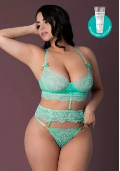Magic Silk Caribbean Crush Demi Longline Bra & Panty with Flounce Aqua Glow Queen Size