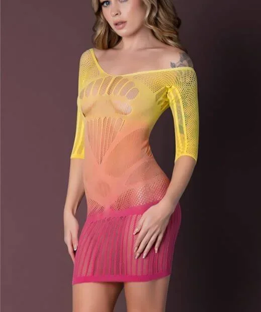 Magic Silk Seamless Half Sleeve Dress Ombre Sunset O/S