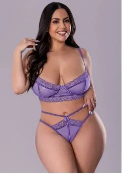 Magic Silk Sheer Passion Demi Bra & High Cut Tanga Very Peri Queen Size