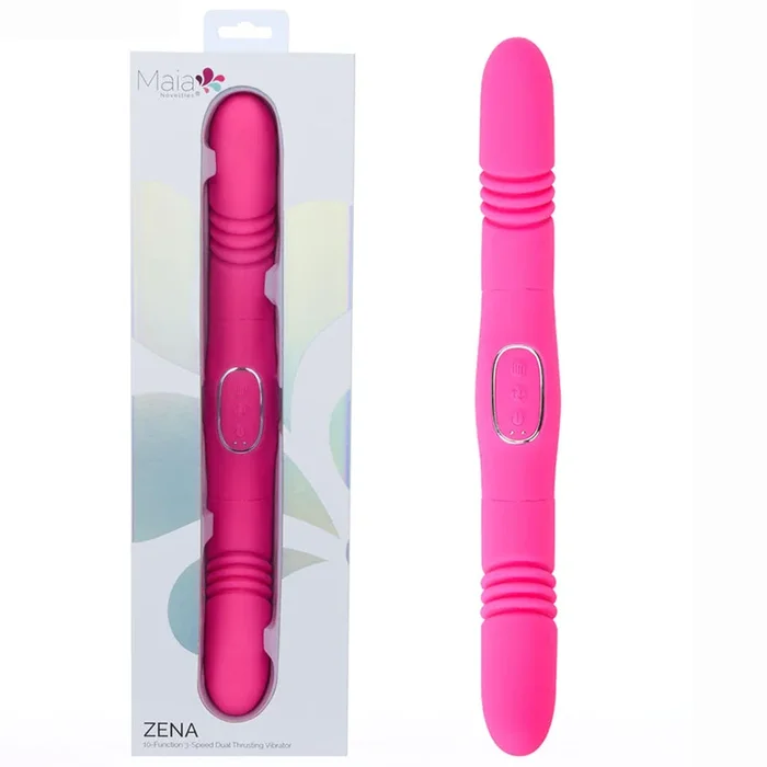 Maia ZENA – Pink – Pink 35.5 cm USB Rechargeable Dual Thrusting Double Ended Vibrator