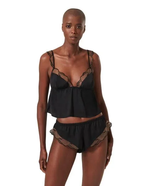 Marabel Luxury Satin Cami and Short Set – Black/Sheer –