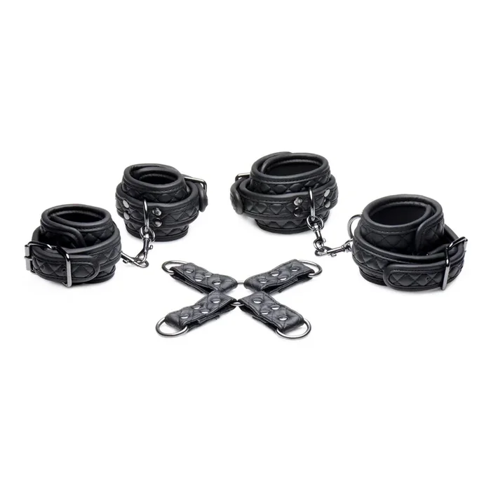 Master Series Concede Wrist & Ankle Restraint Set With Bonus Hog-Tie Adaptor Black