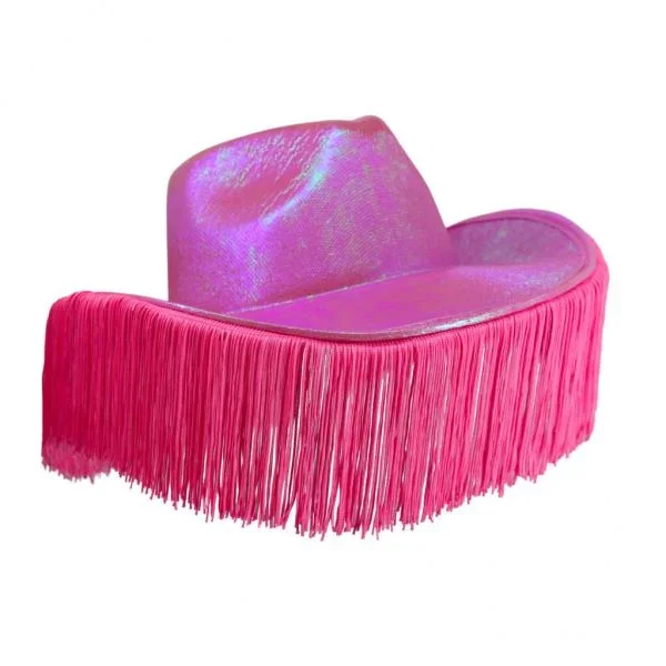 Metallic Cowboy Hat with Fringes – Pink