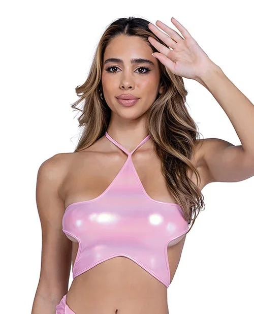 Metallic Iridescent Star Tie Top – Pink