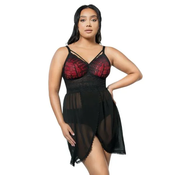 Mia Lace Wire-Free Lace Chemise – Black –