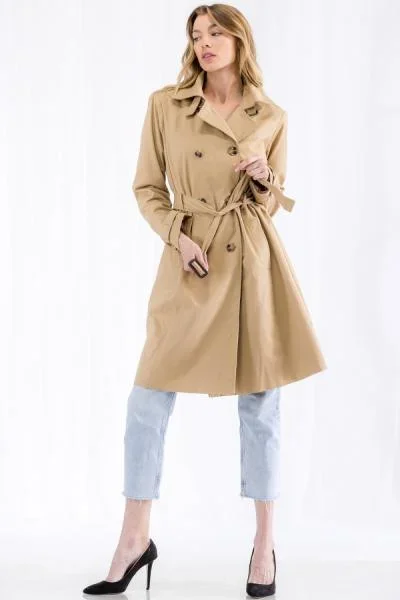 Midi Double Breasted Trench Coat – Camel –
