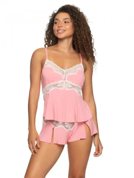 Myra Modal and Lace Cami and Short Set – Geranium Pink –