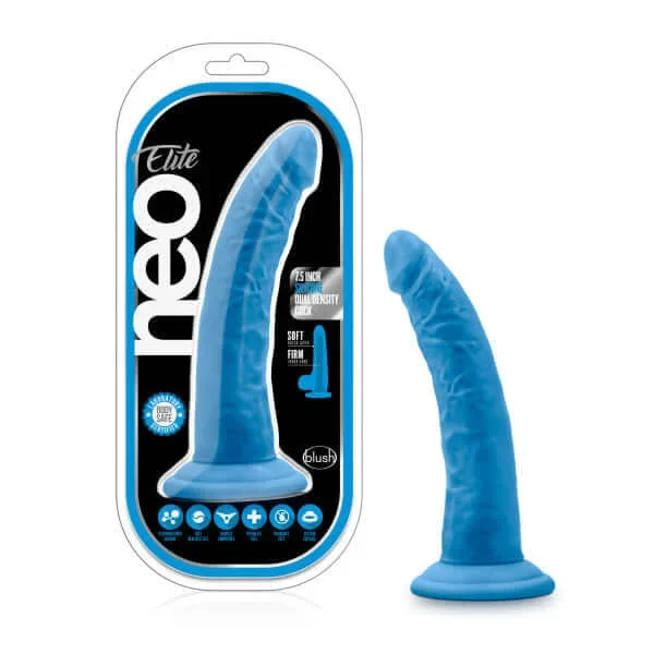 Neo Elite 7.5 inches Silicone Dual Density Cock Neon Blue Dildo