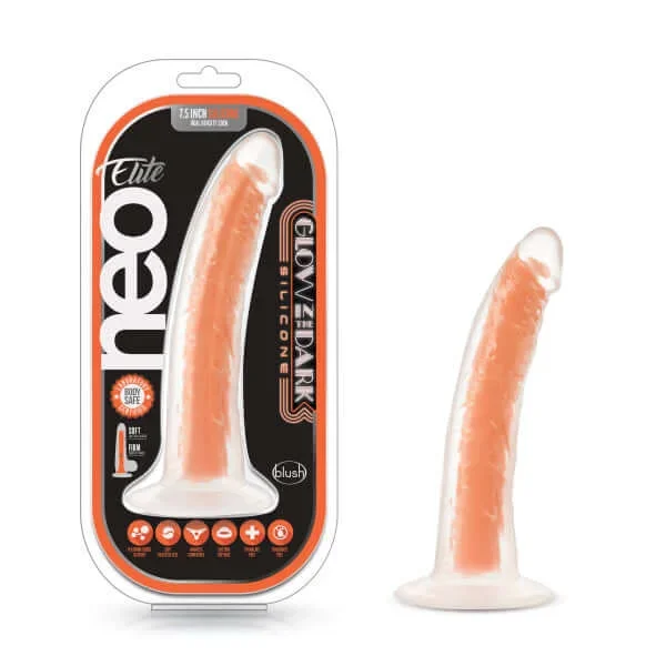 Neo Elite Glow In The Dark 7.5 inches Dual Density Cock Neon Orange Dildo