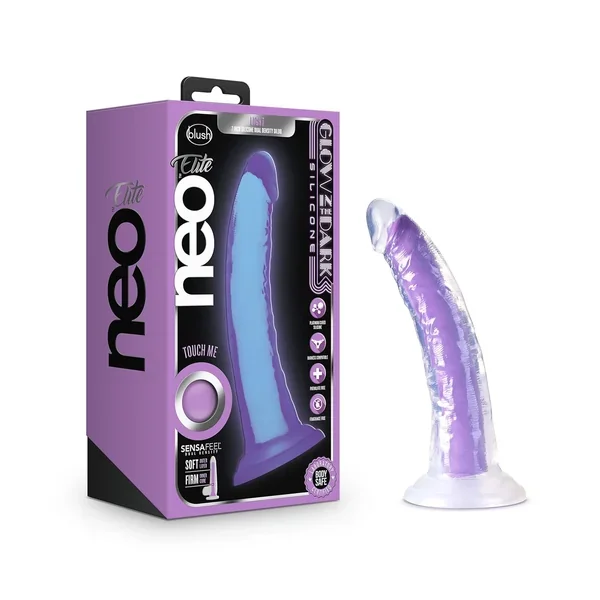 Neo Elite Glow In The Dark Light 7 Inch Silicone Dual Density Suction Cup Harness Compatible Dildo Sex Toy For Men Women Couples