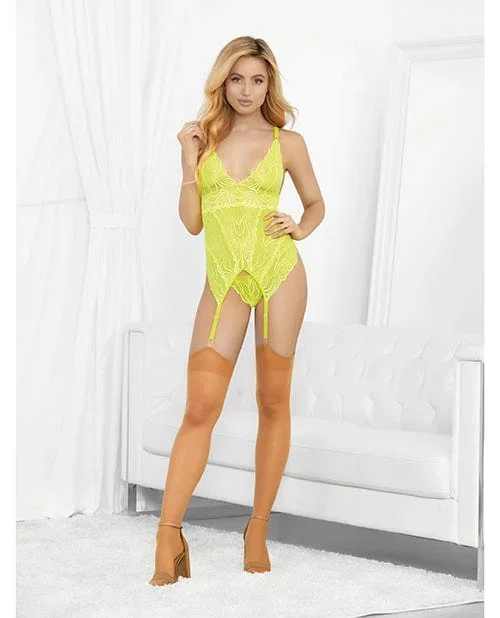 Neons Bustier with Nude Hose & G-string Neon Lime
