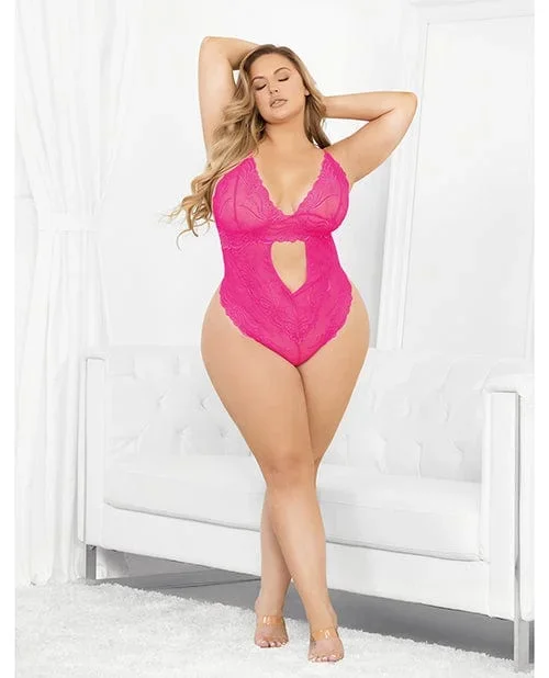 Neons Keyhole Front Teddy with Tanga Back Neon Pink