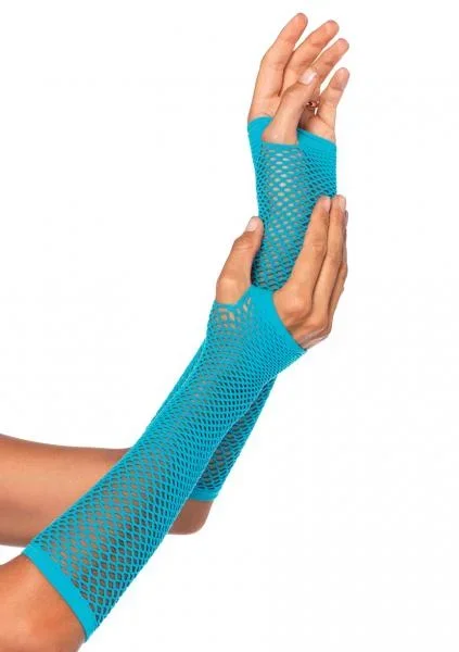 Net Fingerless Gloves – Neon Blue – One Size