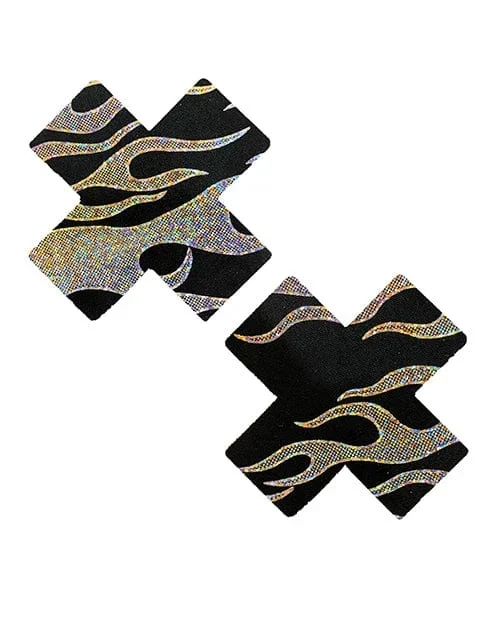 Neva Nude Robo Meltdown Holographic X Factor Pasties – Black / silver One Size Fits Most