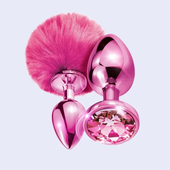Nixie Metal Butt Plug Set with Pom Pom Tail