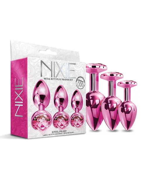 Nixie Metal Butt Plug Trainer Set w/Inlaid Jewel – Pink Metallic