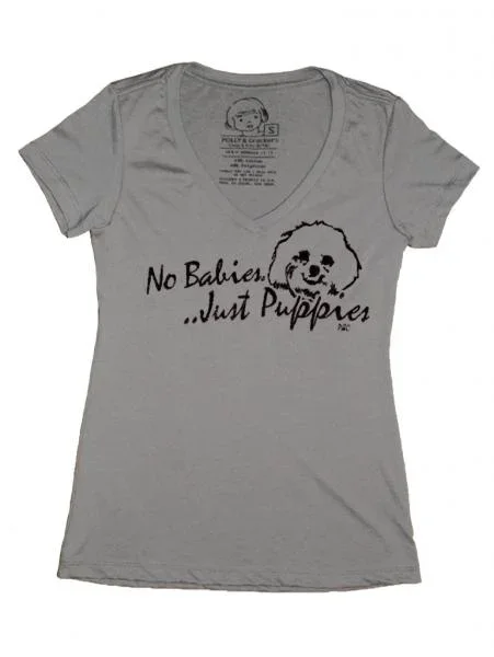 No Babies, Just Puppies V-Neck – Warm Gray –