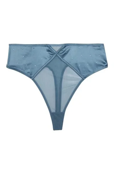 Olympia Diamante Detail High Waist Thong – Storm Grey –