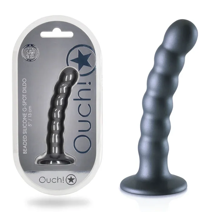 OUCH! Beaded Silicone G-Spot Dildo – 5” / 13cm – Gunmetal 13 cm Dildo