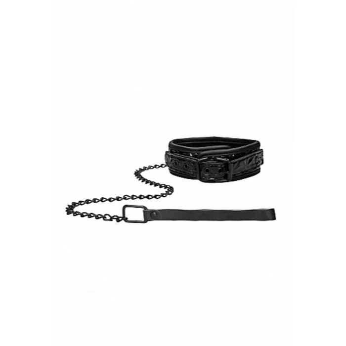 Ouch! Luxury Adjustable Collar With Leash Black
