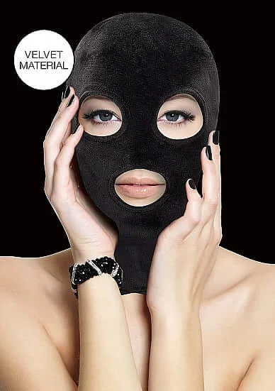 Ouch! Velvet and Velcro Mask with Mouth and Eye Opening Black
