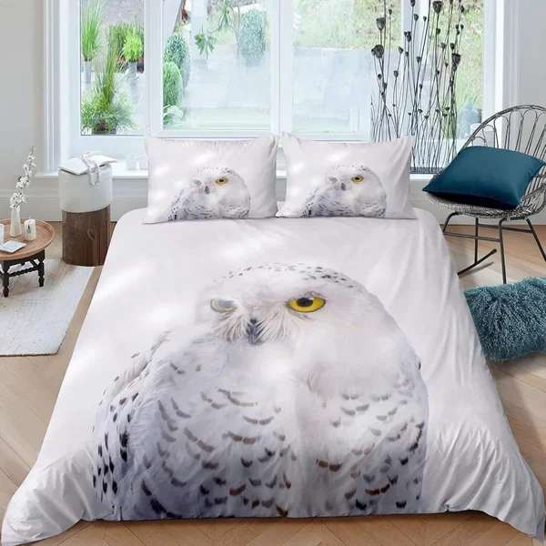 Owl Duvet Cover Bird Decor Bedding Set 3D Animal Printed Comforter Cover For B
