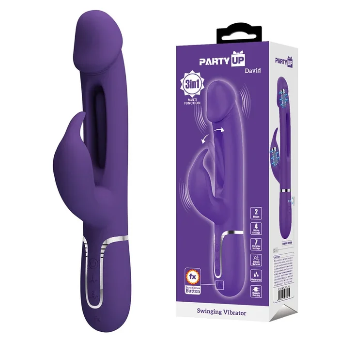 Party Up DAVID Swinging Vibe – Purple – Purple 23.2 cm USB Rechargeable Rabbit Vibrator with Flicking Arm